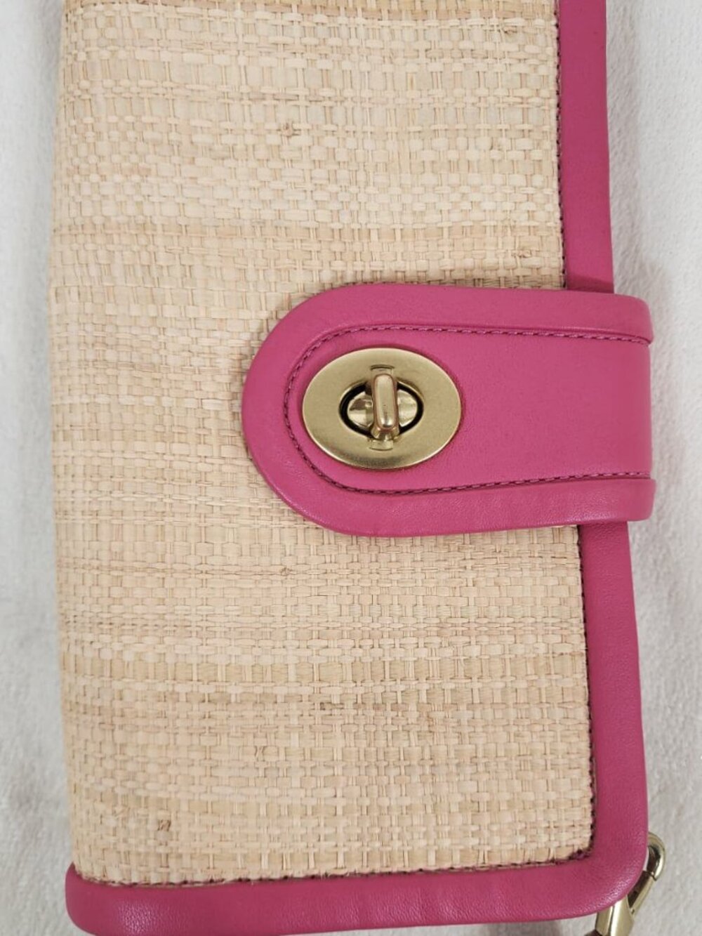 Coach Parker Straw Bright Pink Leather Clutch Wristlet